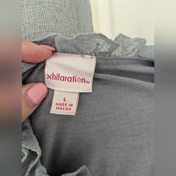 [Xhilaration] Lace Cap Sleeves Ruched Waist Neck Bow - L - Picture 5 of 5